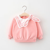 Childrens spring clothes T-shirt Korean version of bow tie clothes foreign girl baby children spring and autumn coat baby casual base shirt