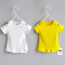  Female baby T-shirt short-sleeved off-the-shoulder girls Western style pure cotton top Children and babies summer thin 0-1 one 3 years old 2 tide