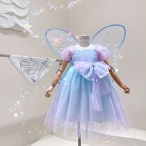 Girl Butterfly Fairy Dress 2021 Summer New Ocean Gas Children Rainbow Mesh Dress 61 Princess Dress Four Sets