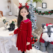 Girl Autumn Winter Plus Suede Dress New Silk Suede Princess Dresses Children Red happy New Year gown Bayern New Year dress