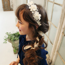 New Korean version of childrens hair accessories embroidered flowers lace with girl floating with hairpin pearl princess hair with hair stirrup