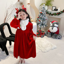 Children Chinese New Year clothes Girls Garching Liandress Dress Autumn Winter New red Hebrie New Years clothing Velvet Princess Dress