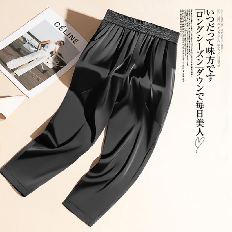 European Acetate Satin Three-Quarter Harem Pants for Women Summer Silk Large Size Carrot Pants Ice Silk Petite Nine-Point Pants