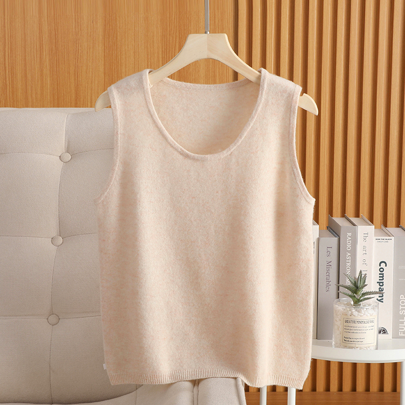 Australian 100% Pure Wool Knitted Camisole Women's Winter Round Neck with Cashmere Slim Sleeveless Bottoming Shirt Top