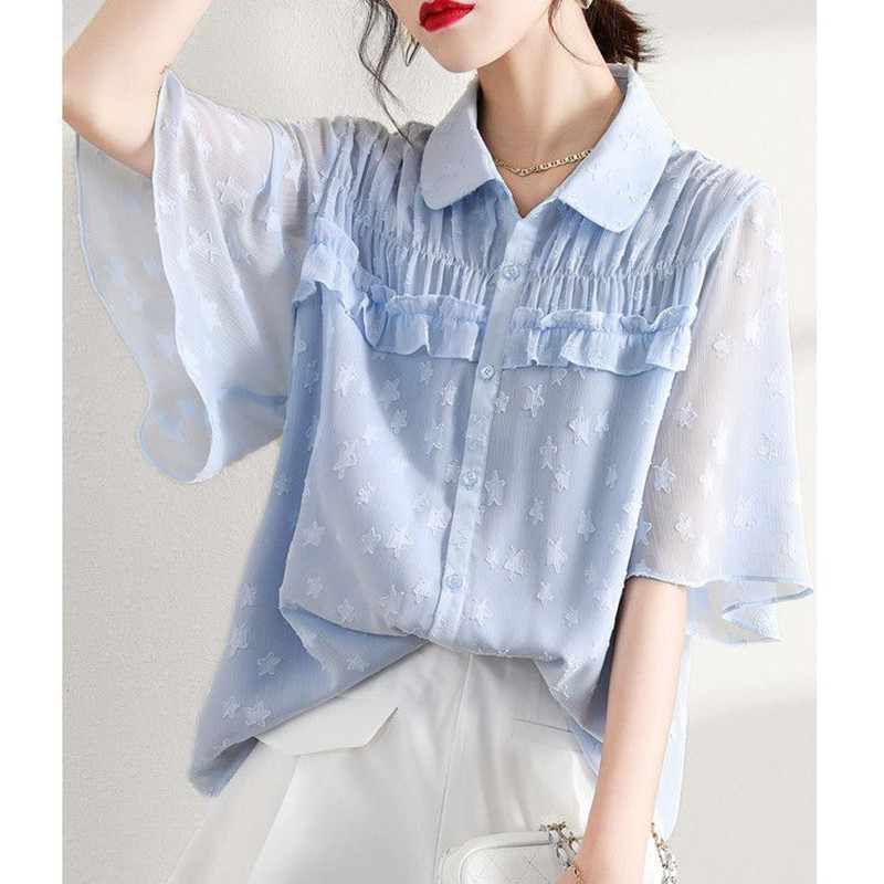 Brand Clearance, Off-The-Shelf, Cut-Label Women's Chiffon Tops, Summer Ruffled Loose Slimming Versatile Shirts for Women Brand Clearance, Off-The-Shelf, Cut-Label Women's Chiffon Tops, Summer Ruffled Loose Slimming Versatile Shirts for Women