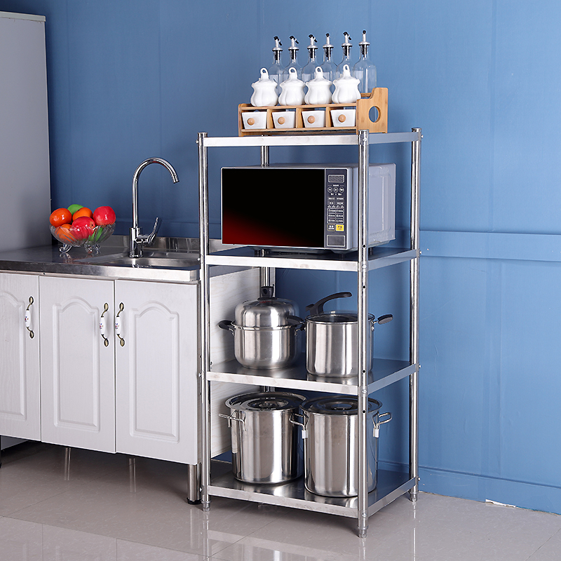 Kitchen Stainless Steel Shelving Four Floors Floor Microwave Oven Oven Racks Home Corner Storage Pan Vegetable Racks