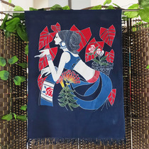 Miao Wax Dyeing Painter Residence Decoration Door Curtain Chinese Guest House Background Painting Wall Painting Handmade Dyed Cloth Folk Craft Hanging Painting