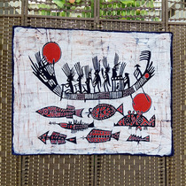 Retro Chinese cotton linen decoration painting Miao Wax Dyeing Living Room Mural Painting Handdyed Cloth Wall Cloth Art Background Decorative cloth