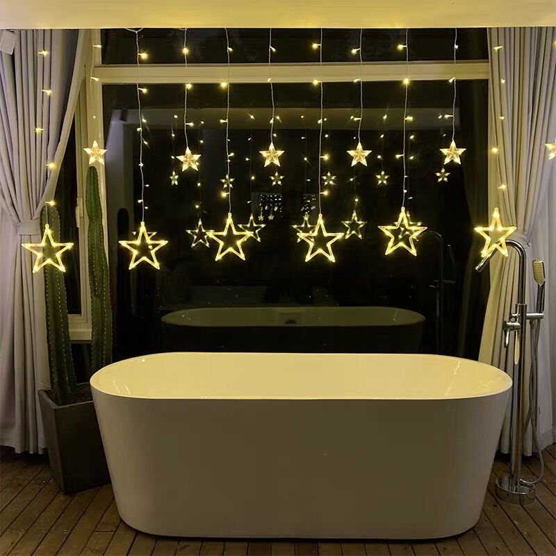 Led pentagram starred curtain light small colored lights flashing lights Girl Hearts Nets Red Light Room Bedroom Decorative Lights