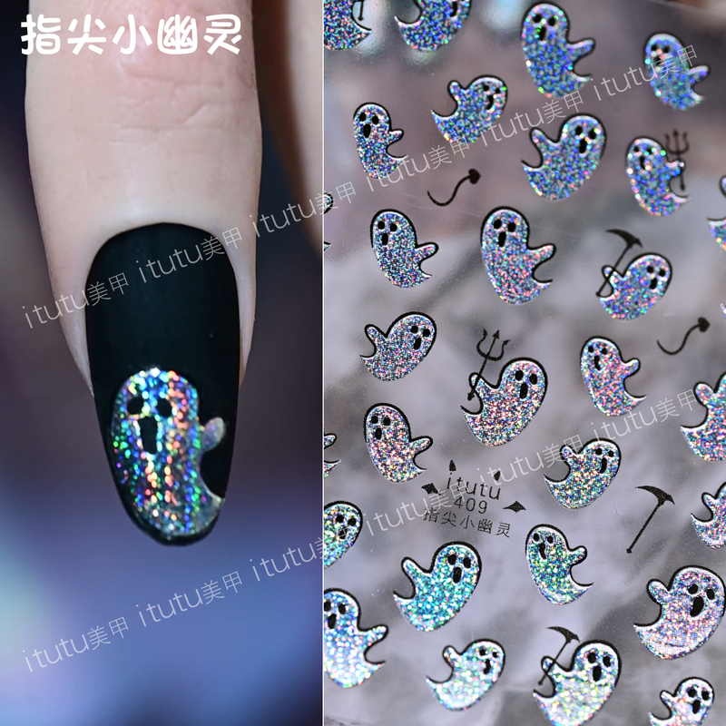 Itutu Dark Style Fingertip Little Ghost Nail Stickers New Halloween Quirky Ghost Small Pattern Adhesive Stickers