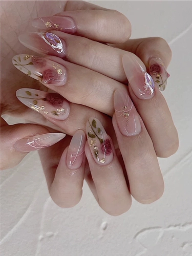 Ультратонкая акварель с розой в составе, наклейки для ногтей для ногтей, накладные ногти, наклейка