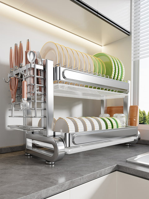 304 Stainless Steel Drain Rack for Home Kitchen, Multifunctional Bowl Cabinet for Storing Bowls, Plates, and Dishes