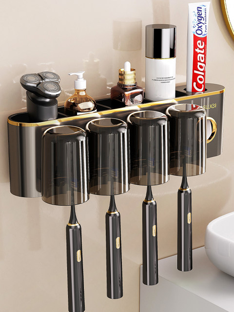 Toothbrush Holder Wall-Mounted No-Drill Bathroom Mouthwash Cup Toothbrush Cup Storage Toothpaste Electric Toothbrush Rack