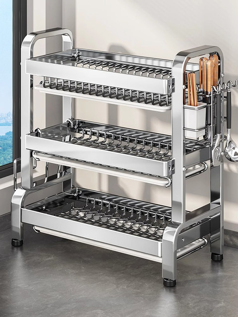 Stainless Steel Dish Storage Rack, Multifunctional Dish Rack, Kitchen Storage Rack, Countertop Rack for Bowls, Chopsticks, Dishes, and Draining Rack