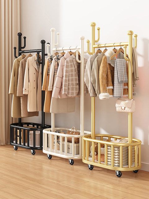 Clothes Rack Floor-Standing Bedroom Clothes Hanger Home Indoor Light Luxury Room Clothes Rack Movable Simple Coat Rack