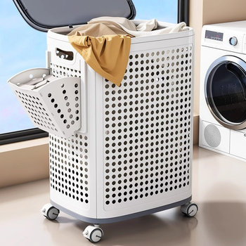 Dirty Clothes Basket for Home Use, High-Looking, Large Capacity, with Compartments, Wheeled Laundry Basket, Bathroom Clothes Storage Basket