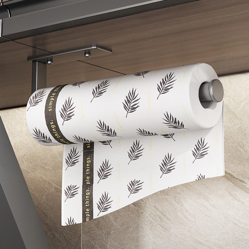 Gun ash kitchen paper towel shelf punch-free overall cabinet paper hanger roll toilet paper plastic wrap bag rag storage wall-mounted