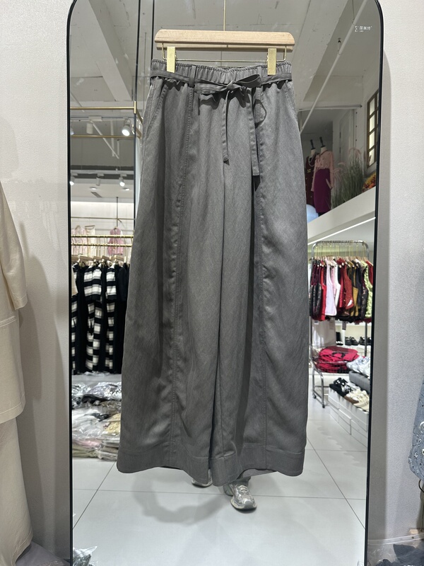 K-61078 New Summer Style High-End Simple Elastic High-Waisted Drawstring Casual Wide-Leg Straight Pants
