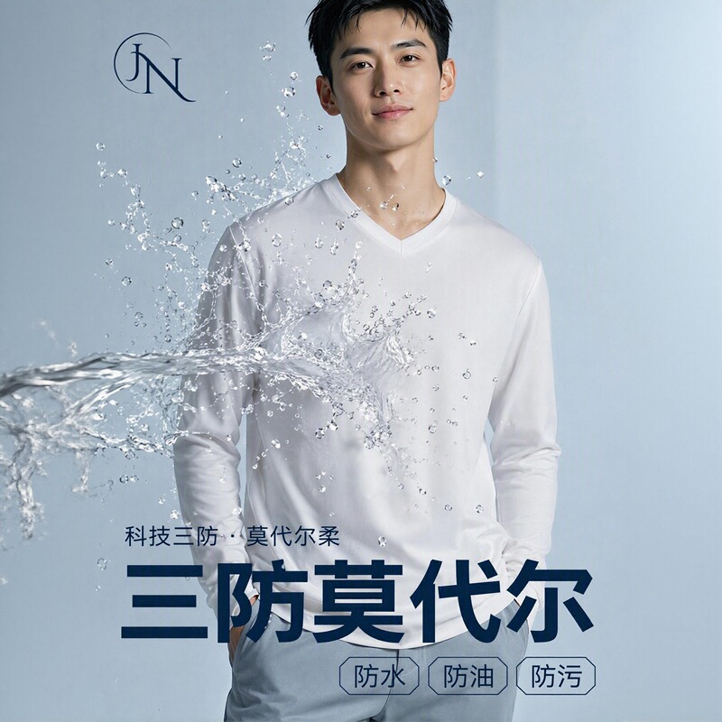 Three-Proof Modal Cotton White V-Neck Long-Sleeve T-Shirt, Waterproof and Oil-Resistant, Solid Color, Regular Shoulder, Casual Inner Layer Base Shirt for Men Three-Proof Modal Cotton White V-Neck Long-Sleeve T-Shirt, Waterproof and Oil-Resistant, Solid Color, Regular Shoulder, Casual Inner Layer Base Shirt for Men