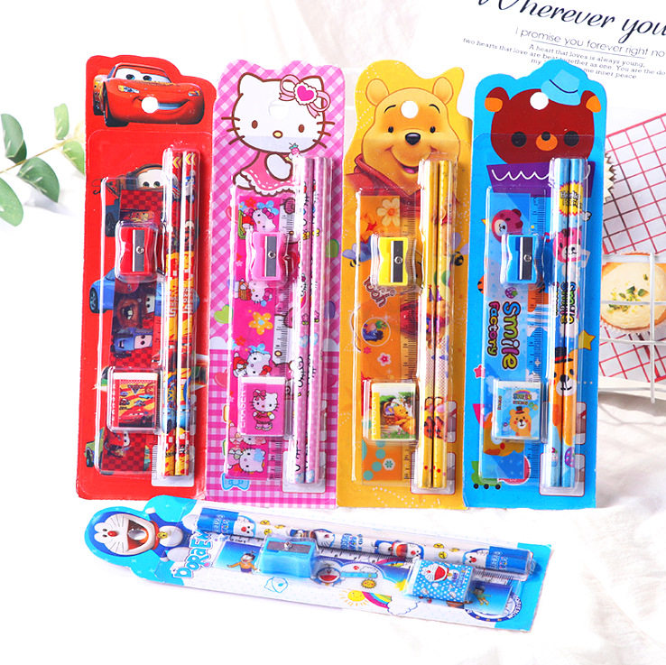 Wholesale creative stationery gift set 5-piece set children's pencil small gift primary school student eraser ruler