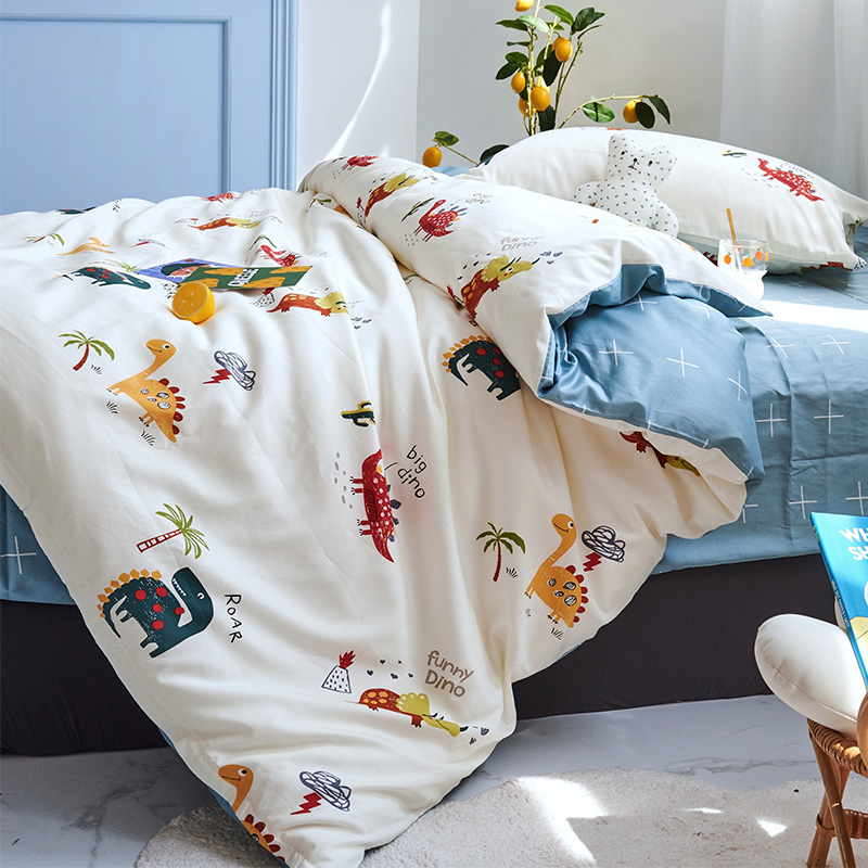 Class A cotton children's dinosaur quilt cover 60 long-staple cotton pure cotton quilt cover 150x200 single kindergarten three-piece set