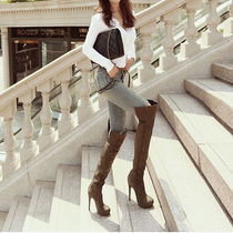HChen Korea High ton handmade custom open fork backstitch sexy waterproof bench high heel over knee length boots 33 yards