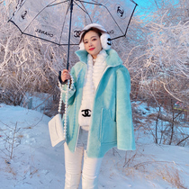 Miss Luxury Oxygen girl  Miami Blue imported fur one-piece short fur grass coat female ~ tide