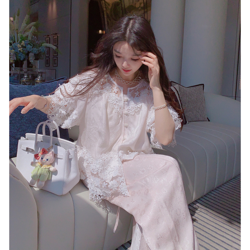 Luxury Lady [Versatile and Exquisite] 100% Mulberry Silk Heavy Lace Shirt for Women with a Sense of Design
