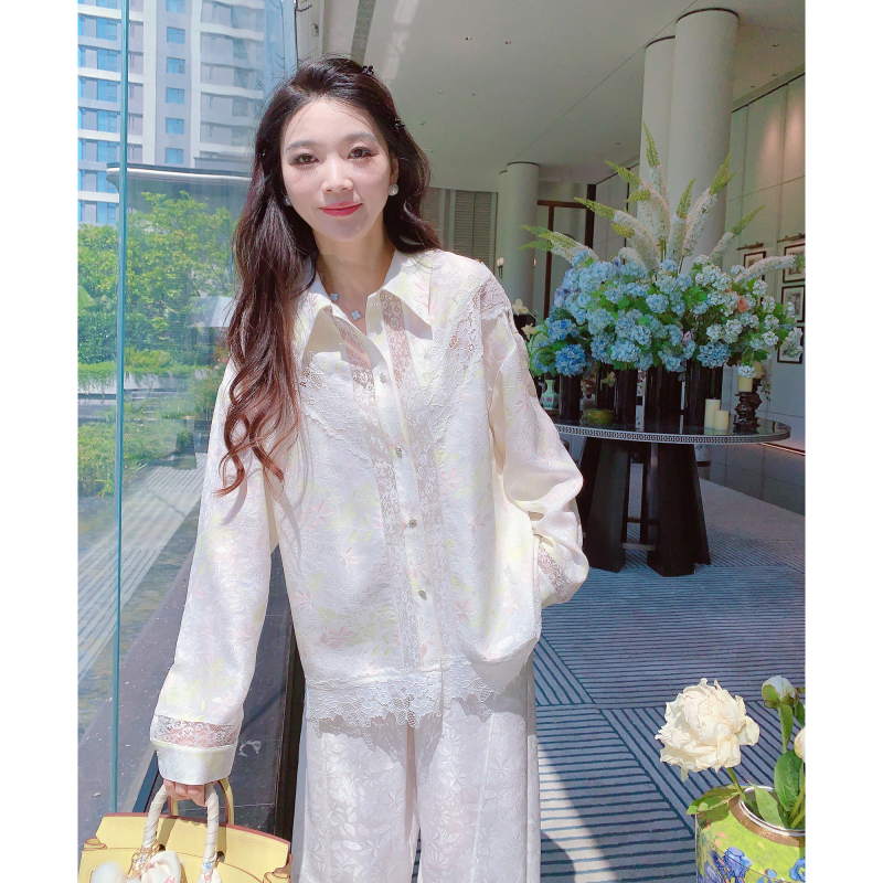 Missluxury【Sweet Laurel Tea】100% Mulberry Silk Shirt for Women, Summer Cool and Loose Silk Blouse