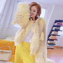 MissLuxury Andersen fairy tale new rare Arctic Golden Island Fox Long Sleeve Temperament Fur Coats
