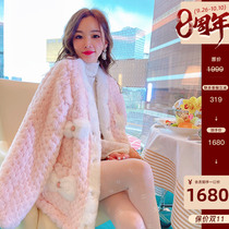 Luxury Miss Heavy Industry Honeycomb 2021 New Winter Pink High-end Rex Rabbit Fur Coat Women