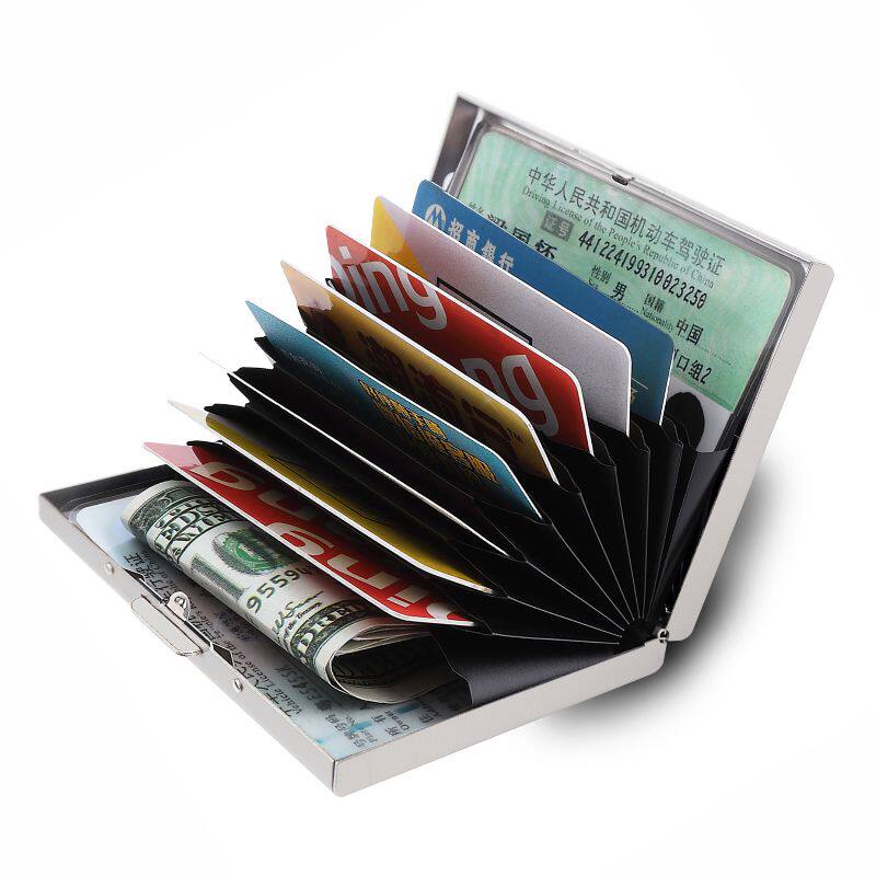 Stainless steel multifunction document bag driving license card bag men and women large capacity multi-position anti-magnetic anti-theft swipe box