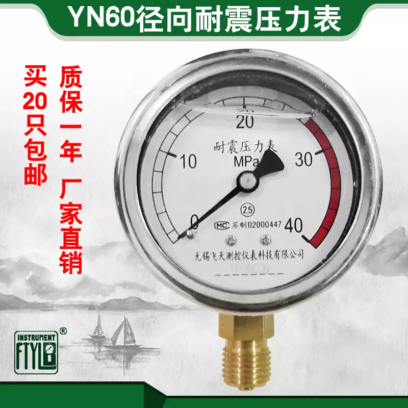Vô Tích Feitian FTYLB bán hàng trực tiếp YN60I 70/1.6/40mpa máy đo áp suất thủy lực chống rung và chống động đất
