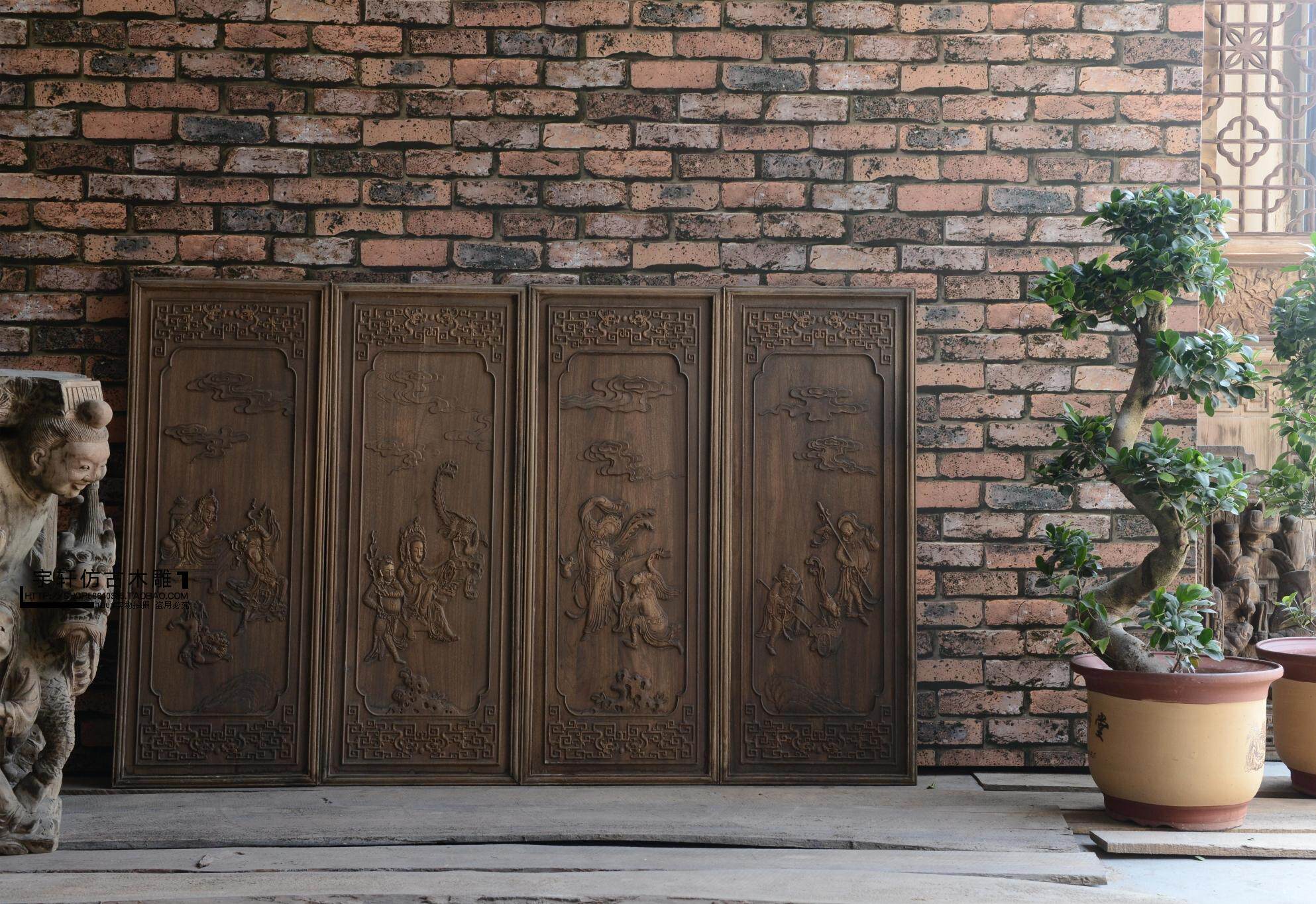 Antique solid wood carved hanging screen Ming and Qing classical flower window screen Chinese decorative camphor wood carving