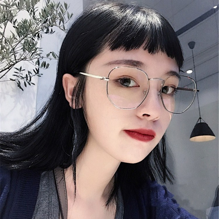 Korean version box glasses Men's anti-blue light No degree retro large face Thin Vegan Mirror Woman with Myopia Eyes