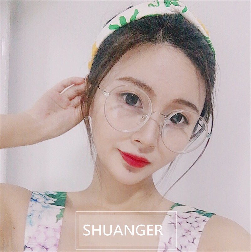Kính cận thị gọng kính nữ phiên bản Hàn Quốc cá tính retro trong suốt chống bức xạ xanh phẳng gương tròn dễ thương với độ kính cận thời trang