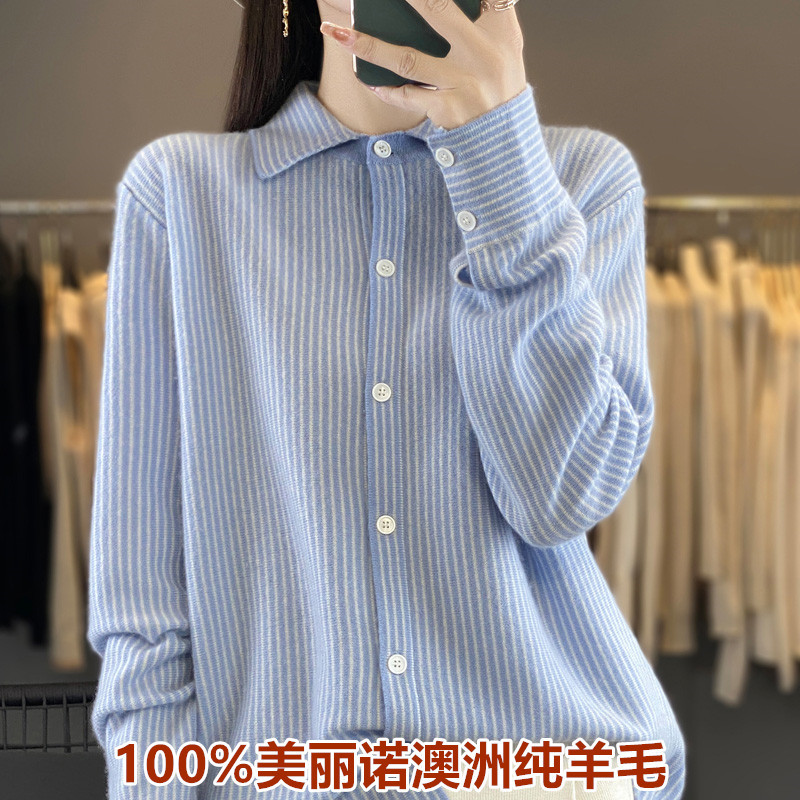 100% Pure Wool Sweater Women's Polo Collar Shirt Cardigan Minimalist Lazy Style Layered Knit Base Shirt Jacket 100% Pure Wool Sweater Women's Polo Collar Shirt Cardigan Minimalist Lazy Style Layered Knit Base Shirt Jacket