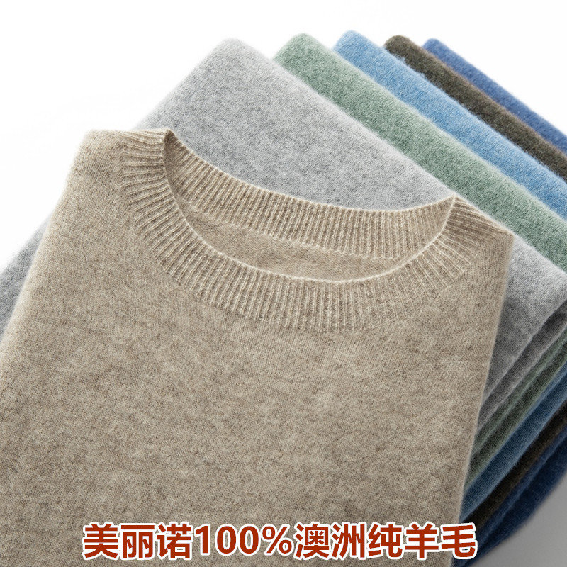 Seamless One-Piece 100% Pure Wool Sweater Men's Crew Neck Knitwear Ready-To-Wear Knitted Base Layer Sweater Plus Size Top