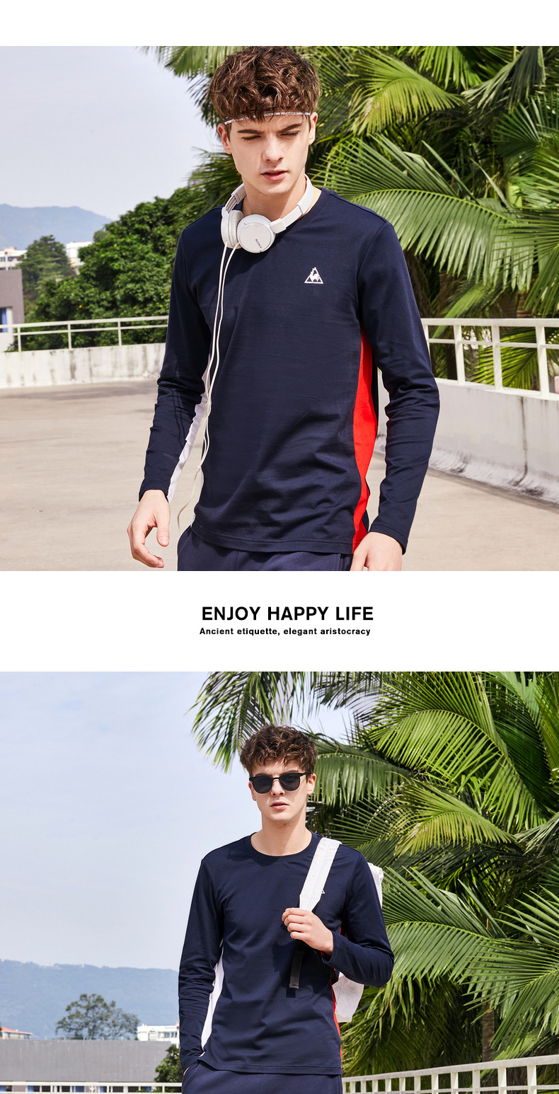 Áo thun cotton cộc tay Pháp màu sắc khâu tay dài áo thun thể thao nam CBT-1131181 - Áo phông thể thao áo thun tập gym nữ
