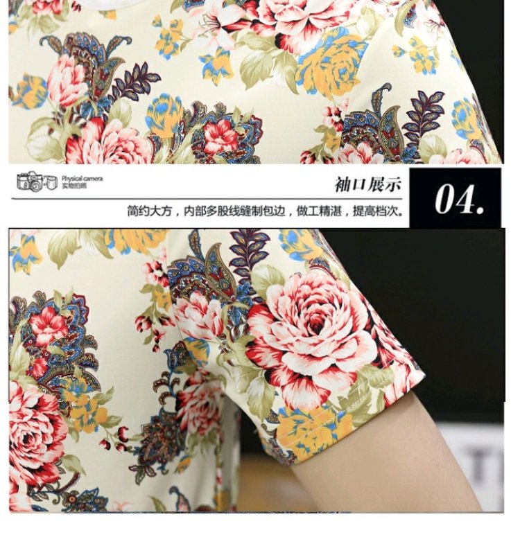 Mùa hè mới băng nhung nam cổ chữ V tay ngắn hoa T-shirt tạo mẫu tóc hoa hồng áo phông nam hàng hiệu
