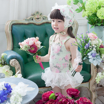 Childrens swimsuit girl matcha flower conjoined baby middle child cute swimsuit lace dress Princess soak hot spring swimsuit