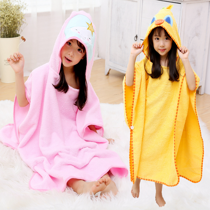 Baby Bath Towel Cartoon CUHK Tong Pure Cotton Tandem Hat Cape Towel Material Absorbent Soft Adult Bath Skirt Child Bathrobe