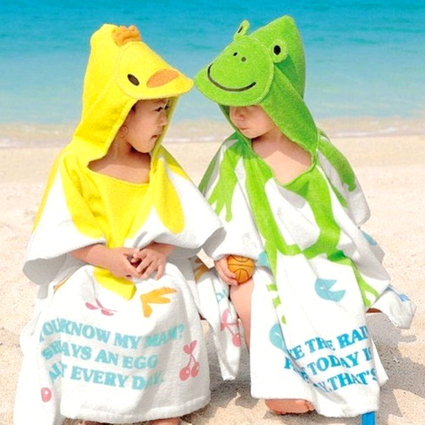 Pure cotton cartoon child bath towel cloak child bathrobe with cap baby sleepwear head bathrobe beach towels and beach towels