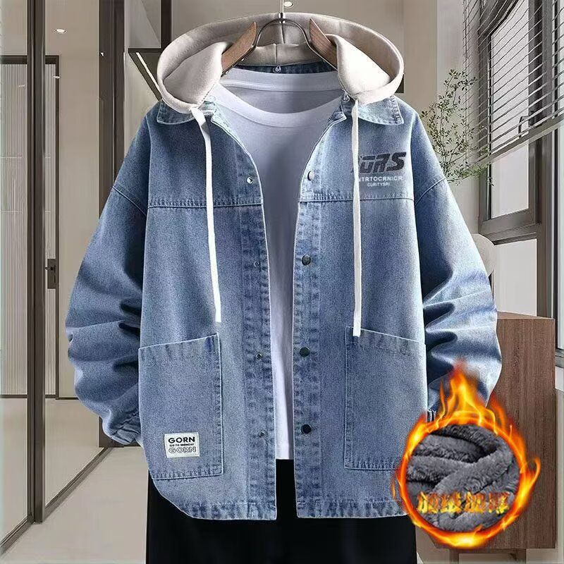 2025 Spring and Autumn Loose-Fitting Detachable Hooded Denim Jacket with Fleece for Men, Early Autumn American Style Junior High School Student Jacket 2025 Spring and Autumn Loose-Fitting Detachable Hooded Denim Jacket with Fleece for Men, Early Autumn American Style Junior High School Student Jacket