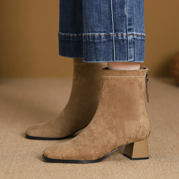 Mr. Wei European and American Style Brown Suede Short Boots for Women 2025 New Autumn and Winter Warm Slim Boots with Thick Heel and Soft Sole Women's Boots