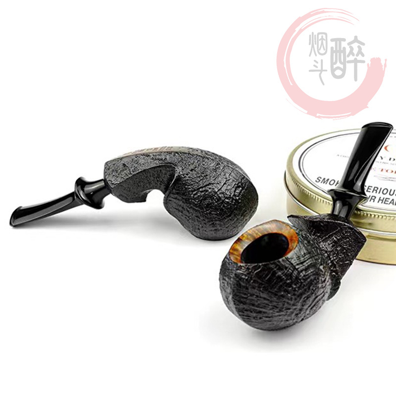 Master Co-Branded Pipe Gaojie Style Briar Black Sandblasted Surface Freestyle Short-Tail Pufferfish Men's Gift Set