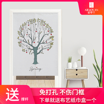 Door curtain partition curtain home bedroom fabric fresh Four Seasons cotton linen half curtain long Nordic fashion simple non-punch