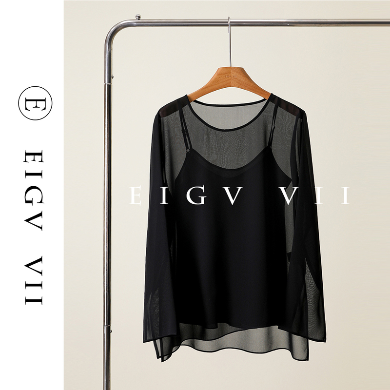 『857』Black Silk Blouse for Women, Slightly Sheer Sun Protection Shirt, 2026 Spring and Autumn New Style, Mulberry Silk Top Two-Piece Set 『857』Black Silk Blouse for Women, Slightly Sheer Sun Protection Shirt, 2026 Spring and Autumn New Style, Mulberry Silk Top Two-Piece Set