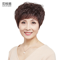 Wig female short hair curly hair mother full head short curly hair real hair silk hair set real hair middle aged old age