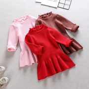 Elf Girl Sweater Dress Baby Autumn Winter Wear Nữ Baby Princess Dress Red Ocean Long Tay áo đan